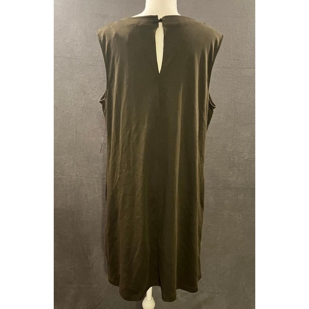 NWT New York & Company Olive Green Cotton Sleeveless Split Neck Shift Dress XL - Picture 4 of 8